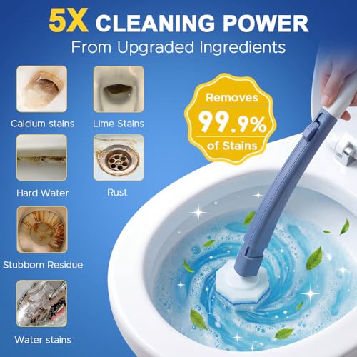 ROUNDSQUARE Disposable Toilet Bowl Cleaner with 12 Disinfecting 5X Power Refill Heads, Toilet Bowl Cleaner Wands, Storage Caddy, Toilet Cleaning System Starter Kit