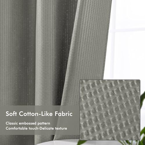 Mrs Awesome No Hook Shower Curtain with Snap-in LinerLess Time On/Off, Embossed Waffle-Look Textured Fabric Shower Curtain for Bathroom, Soft & Lightweight, 71x74, Gray - color: Grey, size: 71"W x 74"L (Pack of 1)