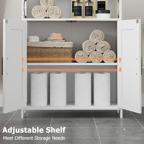Homhedy Farmhouse Bathroom Storage Cabinet with 2 Doors, Toilet Paper Cabinet with Adjustable Shelf, Small Bathroom Cabinet for Kitchen/Laundry/Living Room, 11.8 x 23.6 x 31.5 Inches, White - color: White