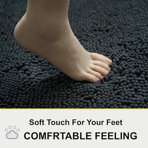 BOANKODU Bathroom Rug Sets, Absorbent Chenille Bath Rugs Non-Slip, 32x20 Inch + 20x20 Inch U Shape, Machine Washable (Black) - color: Black, size: 20" x 32" + 20" x 20" (U-Shape)