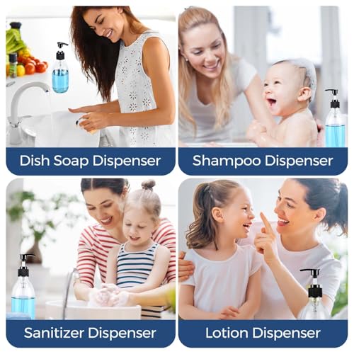 8 oz Clear Glass Pump Bottle, 250ml Small Lotion Dispenser Bottle for Body Massage Oil, Refillable Empty Hand and Dish Soap Dispensers Set with Storage Caps, Labels - 2 Pack - color: Clear