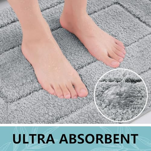 Buganda Bathroom Rugs, 30" x 20", Soft and Absorbent Microfiber Bath Rugs, Shaggy Shower Carpet, Machine Wash Dry Bath Mats for Bathroom Floor, Tub and Shower, Grey - color: Grey, size: 30" X 20"