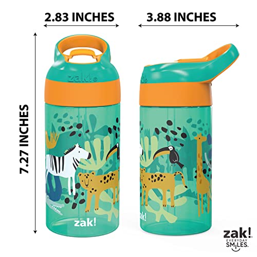 Zak Designs 16oz Riverside Kids Water Bottle with Spout Cover and Built-in Carrying Loop, Made of Durable Plastic, Leak-Proof Water Bottle Design for Travel (Dino Camo & Safari, Pack of 2) - color: Dino Camo & Safari