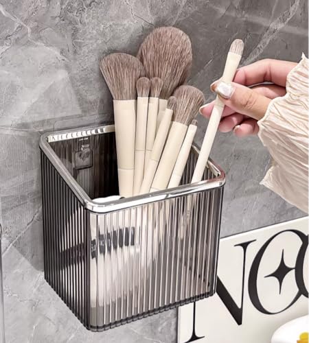 Wall Mounted Toothbrush Holder Adhesive Hanging Wall Organizer Cup Holder for Tooth Brush,Electric Toothbrush,Toothpaste,Razor,Makeup Brush,Cosmetic,Hair Brush,Pen,Set of 2 - color: Silver Grey
