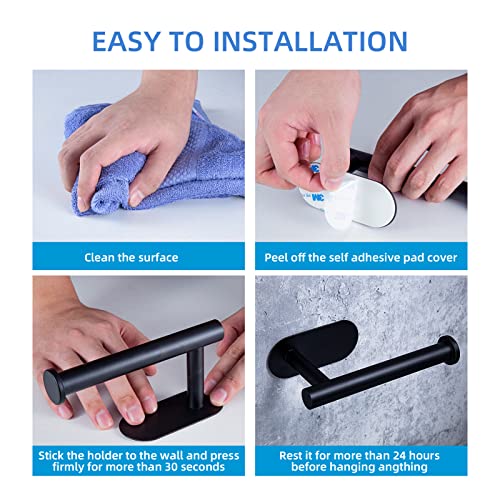 YUET Toilet Roll Holder Self Adhesive Black Paper Holders Tissue Stand Hanger Bathroom SUS-304 Stainless Steel,No Drilling Required, Strong Adhesiveness and Waterproof - color: Black