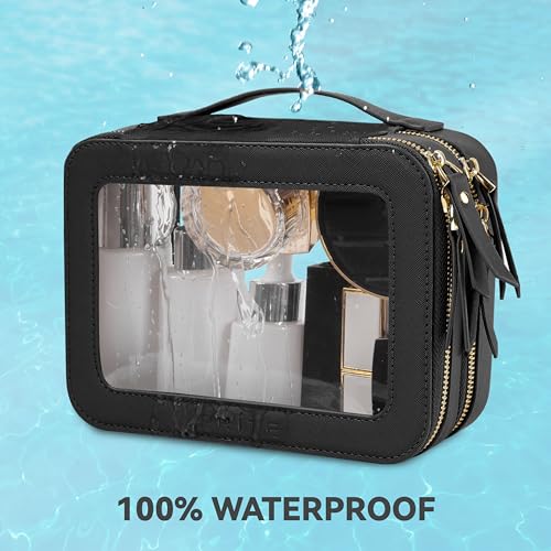 Prite Clear Makeup Bags Double Layer Cosmetic Bags with a Separate Brush Compartment Travel Makeup Bag for Women Travel Accessories Organizer for Purse(Black) - color: Black, size: Standard - Double Layer