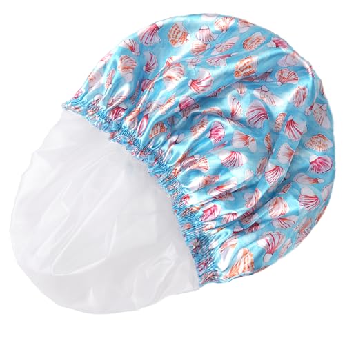Shower Caps for Women, 4 PCS Elastic and Reusable Bath Caps, Double Layers Shower Cap Reusable Waterproof, Bathing Shower Caps, Environmental Bath Hair Protection Cap - Shell - color: Shell