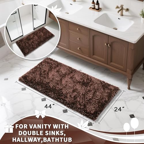 Yimobra Long Bathroom Rug Non Slip 44x24 Inch, Extra Thick Soft Absorbent Chenille Bath Mat, Machine Washable Quick Dry Bath Rugs for Bathroom Floor, Tub and Shower, Home Decor Accessories, Brown - color: Brown, size: 44" X 24"