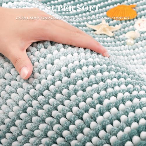 BSICPRO Bathroom Rugs and Mats Sets, 2 Piece Thick Absorbent Chenille Bath Mat Rug Set Non Slip, Soft Shaggy Bath Room Floor Mats for Bathroom, Machine Washable (Sea Green, 20" x 32" Plus 16" x 24") - color: Sea Green, size: 20" x 32" Plus 16" x 24"