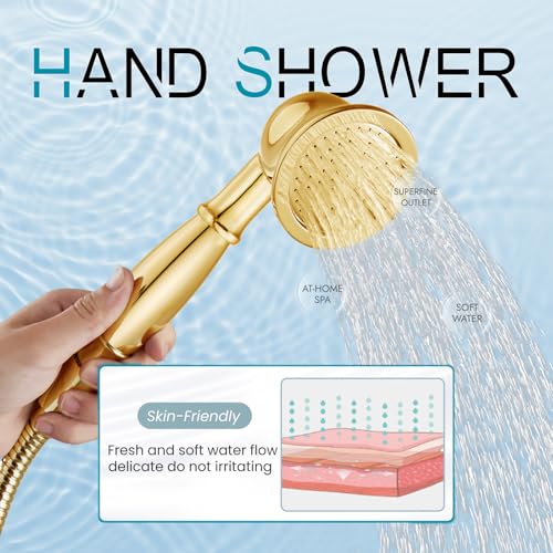 gotonovo Wall Mount Clawfoot Bathtub Faucet with HandHeld Spray and 360° Double Cross Handle Swivel Spout Vintage Tub Shower Faucet Set with Adapter Adjustable Swing Arms Polish Gold - color: Polish Gold