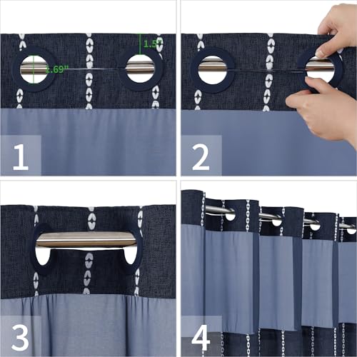 eachope No Hook Boho Farmhouse Shower Curtain with Snap-in Liner Set,Linen Rustic Heavy Duty Striped Fabric Shower Curtain with Tassel,Hotel Style Cloth Shower Curtains for Bathroom,Navy Blue,71x74 - color: Navy Blue, size: 71"W x 74"L (Pack of 1)