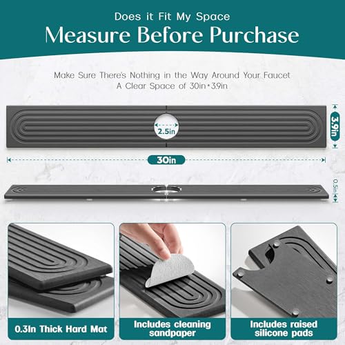 eormoe 30 inch Kitchen Faucet Absorbent Mat - Diatomaceous Earth Splash Guard for Sink Faucet, Aesthetic Water Absorbing Stone Tray in The Modern Home (30" x 3.9", Dark grey) - color: Dark Gray, size: 30" x 3.9"