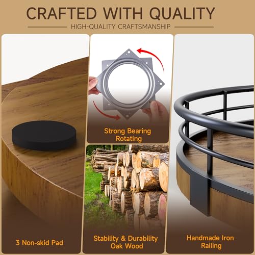 Farmhouse Oak 16" Lazy Susan Turntable Organizer for Cabinet, Round Wooden Lazy Susan Organization and Storage for Dining Table, Pantry, Kitchen, Countertop, Cupboard,Home Decor, Walnut Wood (16") - color: Walnut, size: 16 inches
