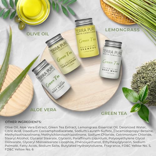 Terra Pure Green Tea Toiletries Set | 1-Shoppe Amenities Kit | 1oz Shampoo & Conditioner, Body Wash, Lotion | Travel Size | 80 Pieces - style: 80 PIECES