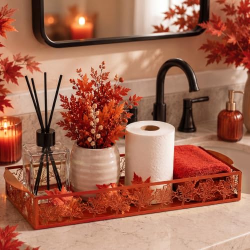 Autumn Red Maple Leaves Toilet Paper Basket Cute Metal Toilet Tank Paper Holder with Handle Fall Bathroom Storage Organizer Rural Vintage Accessories Decor for Bathroom Restroom - style: Autumn Maple Leaves