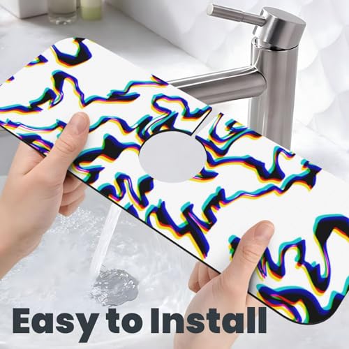 Faucet Draining Mat For Kitchen Sink, Black Line Phantom Diatom Mud Absorbent Drain Pad For Bathroom Kitchen Sink Splash Guard Drying Mat - color: Black Line Phantom