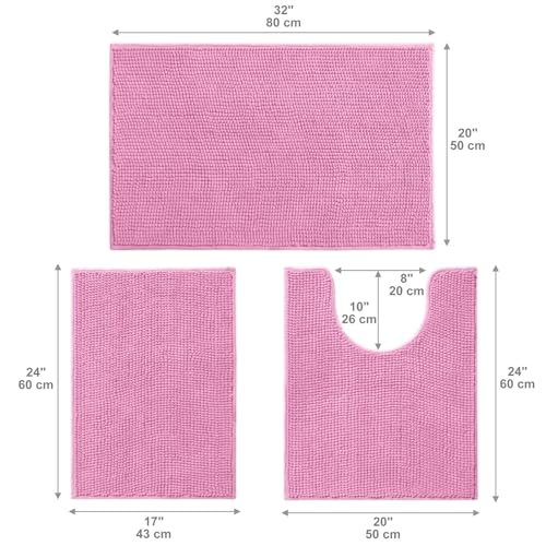 Urvoix Bathroom Rugs Sets 3 Piece, Non-Slip Chenille Bath Rug - Ultra Soft, Washable, Super Absorbent Bath Mat for Bathroom, Toilet and Tub (Pink) - color: Pink