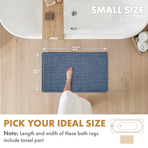 MIULEE Set of 2 Waffle Bathroom Rugs, Boho Bath Rugs Non Slip Washable, Super Absorbent Bath Mats, Ultra Soft Rubber Backed Shower Mats for Bathroom Floor, Tub and Shower, Blue, 20x32 Inch - color: Blue, size: 20''x32''