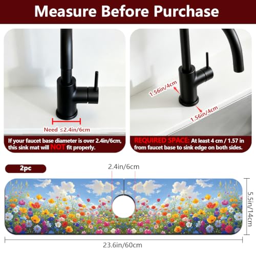 2 Pcs Kitchen Sink Splash Guard Faucet Mat Oil Painting of a Flower Bush Faucet Mat for Sinks Absorbing Drying Mats for Kitchen Bathroom, 23.6x5.5inch - color: Oil Painting of a Flower Bush