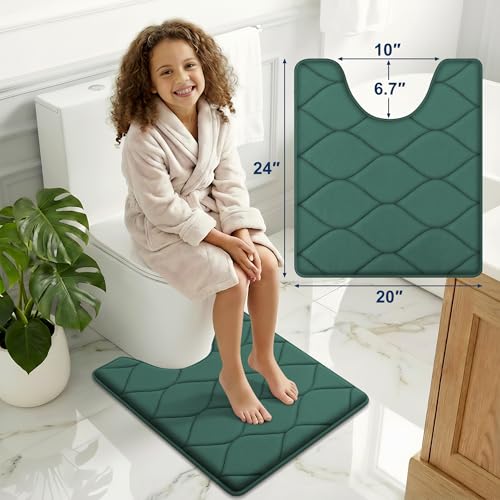Smiry Memory Foam U-Shaped Toilet Mat 24"x20", Ultra Soft Non-Slip Bathroom Floor Mat, Water Absorbent & Machine Washable Commode Contour Rug for Toilet Home Decor, Hunter Green - color: Hunter Green, size: 24"x20" Contour Rug