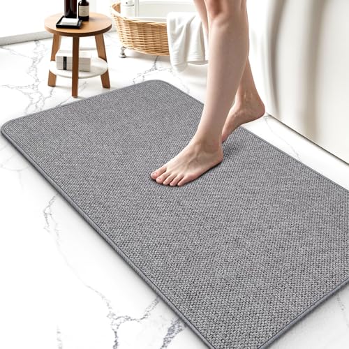 Bath Mat Non-Slip, Ultra Thin Bathroom Rugs with Rubber Backing, Absorbent,Quick Dry Machine Washable, Home Decor Accessories Cozy Cloth Bathroom Rugs fit Under Door/Sink/Tub/Shower,Gray,17x27 Inch - color: Grey, size: 17"x27"