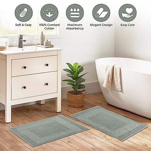 Superior Heavyweight Cotton Bath Mats, Bath Rugs For Bathroom Accessories, Washable Rug For Shower, Bath, Toilet, Modern Decor, No Backing, Luxury Hotel And Spa Quality, Set of 2, 22" x 35", Sage - color: Sage, size: 22" x 35" (Set of 2)