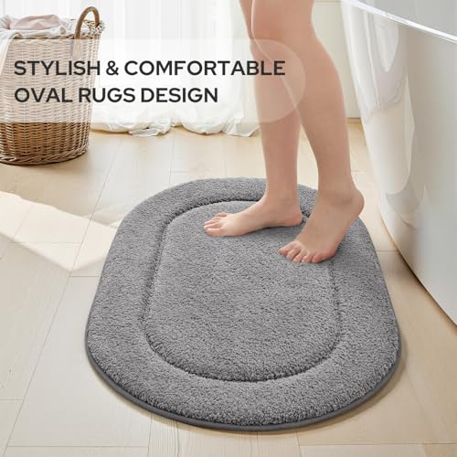 HOMEIDEAS Bathroom Rugs Sets 2 Piece, Soft Bathroom Mats and Absorbent Microfiber Machine Washable Bath Mats for Shower Room, Bathtub, Kitchen (20" x 32" + 16" x 24", Grey) - color: Grey