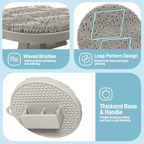 Foot Brush/Foot File/Silicone Body Scrubber Set(3PCS), 3-in-1 Foot Scrubber with Long Handle, 10.2’’-27.5’’Adjustable Foot Scrub Brush with Foot File and Silicone Loofah, Gift-Box(White Set) - color: White Kit03