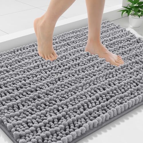 Smiry Bathroom Rugs Mat 36x24, Extra Soft Absorbent Chenille Bath Rugs, Non Slip Rubber Backing Machine Washable Quick Dry Bath Mats for Bathroom Floor, Tub, Shower, Home Decor Accessories, Grey - color: Grey, size: 36'' X 24''