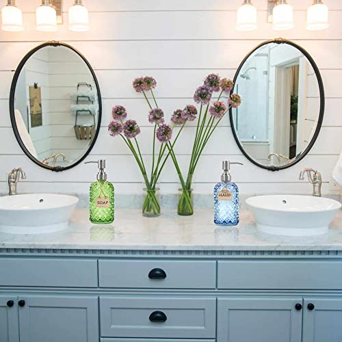 16 oz Diamond Pattern Glass Soap Dispenser, Kitchen and Bathroom Refillable Soap Dispenser with Rust Resistant Stainless Steel Pump for Hand Soap, Lotion Glass Liquid Dispenser (Blue) - color: Blue