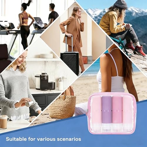 5 packs of toiletries travel bottles, TSA Approval silicone travel containers, leak proof refillable shampoo and conditioner are essential for travel, fitness, business trips, office use(pink) - color: Pink