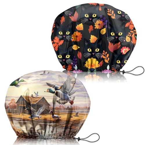 2 PCS Shower Cap Adjustable Reusable Double Waterproof Layer Elastic Hair Bath Cap Cute Aesthetic for Women Girls-Cat Duck - color: I19-Cat Duck
