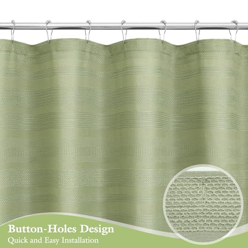 Long Boho Farmhouse Shower Curtain Set with Tassel, Linen Bohemian French Country Chic Bathroom Shower Curtain Set, Modern Striped Textured Shower Curtain 72x78 - Olive Green - color: Olive Green, size: 72"W x 78"L (Pack of 1)