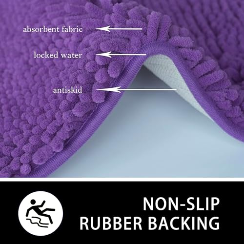 U-Shaped Toilet Rug, Chenille Contour Bathroom Mat, Non-Slip PVC Backing, Machine Washable, 20x20, Purple - color: Purple, size: 1'8" x 1'8" (20"x 20"U)