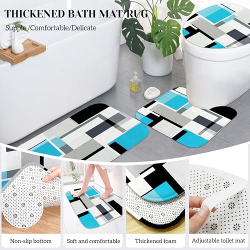 Lnond Blue Bathroom Set, 23-Piece Blue Black Geometric Bathroom Decor Set with with Shower Curtain and Rugs, Trash Can, Toilet Brush Holder Set & Soap Dispenser - style: Blue Geometric