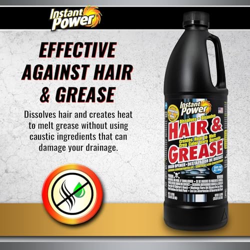 Instant Power Hair and Grease Drain Cleaner - Shower Drain & Sink Cleaner, Liquid Clog Remover, Made in USA, Sink Deodorizer - 1 Liter (Pack of 2) - size: 33.8 Fl Oz (Pack of 2)