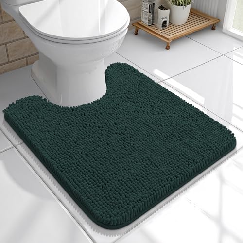 OLANLY Toilet Rugs U-Shaped 20x20, Extra Soft Absorbent Chenille Contour Bathroom Rugs for Toilet, Dry Quickly, Machine Washable, Non-Slip Bath Mat, Blackish Green - color: Blackish Green, size: 20" X 20" Contour Rug
