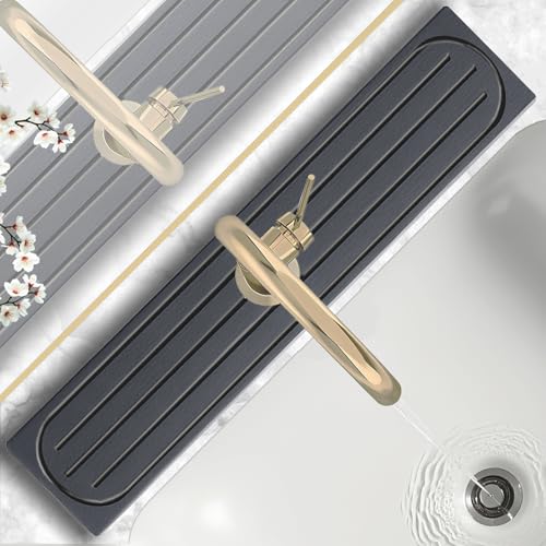 Stone Faucet Mat for Kitchen Sink with Raised Feet, Sink Mat for Kitchen Faucet, Water Absorbent Diatomite Stones Sinks Tray, Sink Splash Guard & Protectors, Stone Drying Tray for Bathroom Counter - color: Dark Gray Style 1, size: 23.7" x 4"