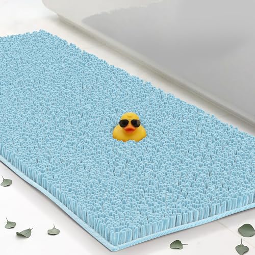 ITSOFT Plush Bathroom Rug 59"" x21, Absorbent Machine Washable Non Slip Chenille Bath Mats, Quick Dry Bathmat, Bath Rugs for Bath, Shower, Bedroom, or Door Mat, Spa Blue - color: Spa Blue, size: 59" x 21" (Rectangular)