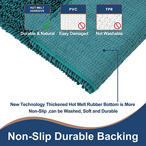 FLOLEOPA Luxury Chenille Teal Green Bathroom Rugs Bath Mats Sets, Extra Soft and Absorbent Bathroom Rugs Non Skid Machine Wash Dry Bath Mats（32"x20" Plus 17"x24"） - color: Teal Green, size: 32"x20" Plus 17"x24"