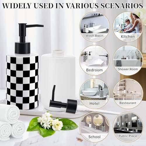 Soap Dispenser with Matte Black Pump, Ceramic Soap Dispenser Bathroom, Checkerboard Dish Soap Lotion Dispenser for Kitchen Sink, Black & White Plaid Refillable Liquid Hand Soap Bottle - color: Black & White