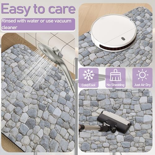 Stone Pattern Bathroom Rugs Mat, Super Absorbent Quick Drying Floor Mat for Bathroom Entryway 17"x30" - color: Stone Pattern