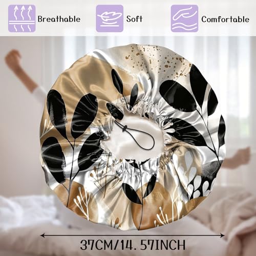 Luxury Shower Cap Silk Satin Lined Waterproof Reusable Adjustable Elastic Dry Hair Bathing Caps Cute for Women Girls-Leaf - color: C-13-Leaf