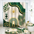 LQCOOL 4Pcs Boho Shower Curtain Set, Green Leaf Bathroom Sets, Waterproof Bathroom Sets with Shower Curtain and Rugs, Shower Curtain with 12 Hooks - color: Black Gold