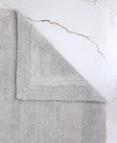 WOVEN ST. Reversible Tufted Bath Rugs | Area Rugs for Spa, Vanity Shower, Bathrooms, Kitchen, Bedroom | Water Absorbent | 100% Cotton | Pack of 2 | 17’’ x 24’’ & 21’’ x 34’’ Inches | Light Grey - color: Light Grey, size: 17" x 24" (Rectangular) + 21" x 34