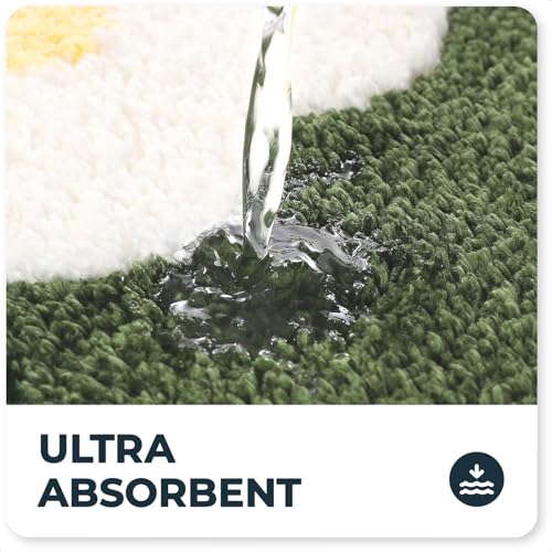 Toilet Bath Rug, U-Shaped Non-Slip Toilet Rug, Flower Rug for Bathroom Floor Soft Plush Microfiber Mat Super Absorbent Washable Bath Shower Mat, 20 x 22 Inches, Green - color: Green