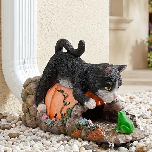 Real Cat Sculpture Gutter Diverter Rain,Eco-Friendly Resin Gutter Extender Diverter,Deco Gutter Extension Downspout, Splash Block, Perfect Rain Gutter Downspout Extension for 3"x4" Downspouts - color: Black