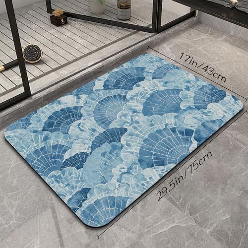 Blue Pattern Bathroom Mat, Non Slip Rubber Backed Fast Dry Bath Rug, Thin Bath Mat for Bathroom Kitchen 17"x30" - color: Blue Pattern