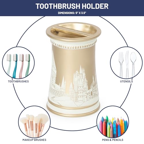 Jay Franco Harry Potter Toothbrush Holder - Gold Resin Pencil Holder Features Hogwarts Castle - Bathroom Storage - color: Gold - Harry Potter