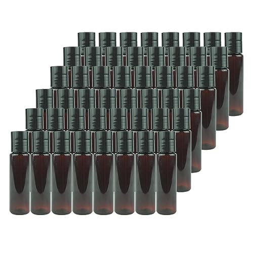 Plastic Amber Bottles (Pack of 48) - 1oz Amber Plastic Bottle with Screw Caps; Used as Reusable Shampoo, Lotion, Travel and Body Wash Container - size: 1 oz 48 pack